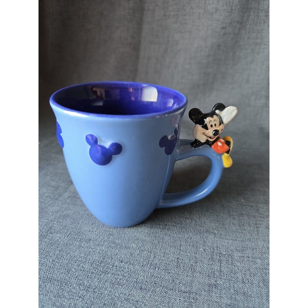 Disney Store Blue on Blue Mug With Mickey Mouse on Handle Coffee Mug Mickey Ears